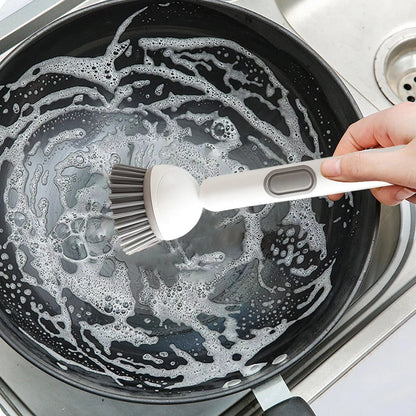 Long Handle Dish Brush with Soap Dispenser and Rotating Scrubber Head