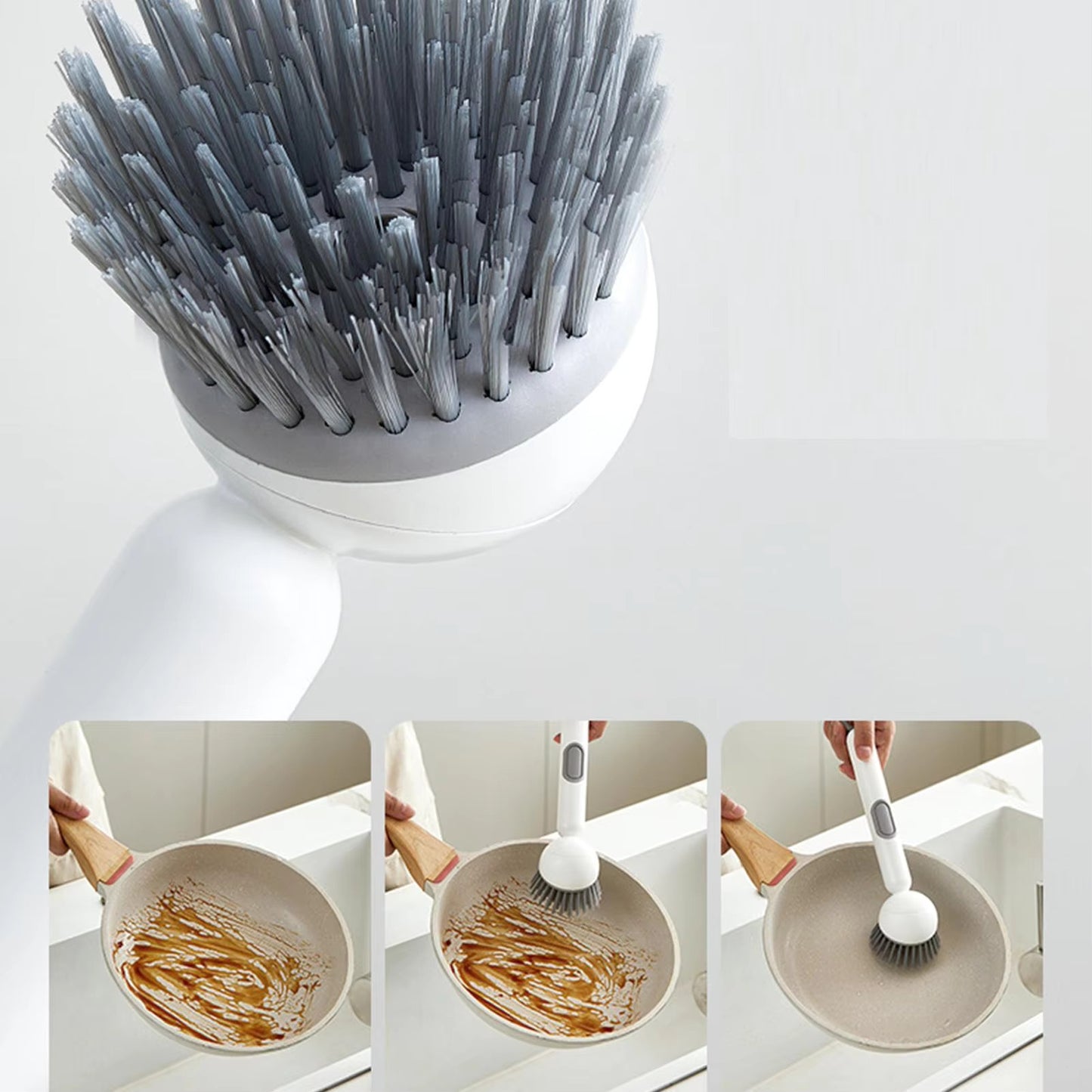 Long Handle Dish Brush with Soap Dispenser and Rotating Scrubber Head