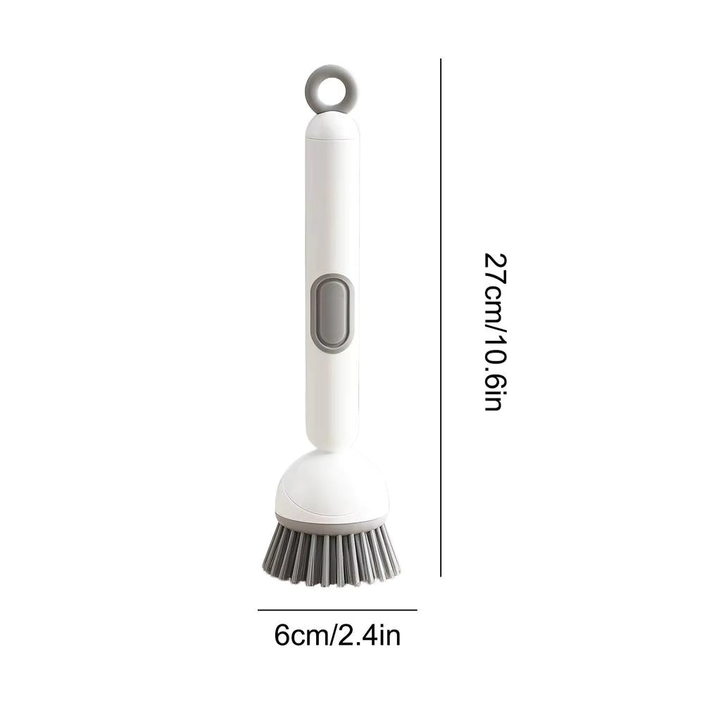 Long Handle Dish Brush with Soap Dispenser and Rotating Scrubber Head